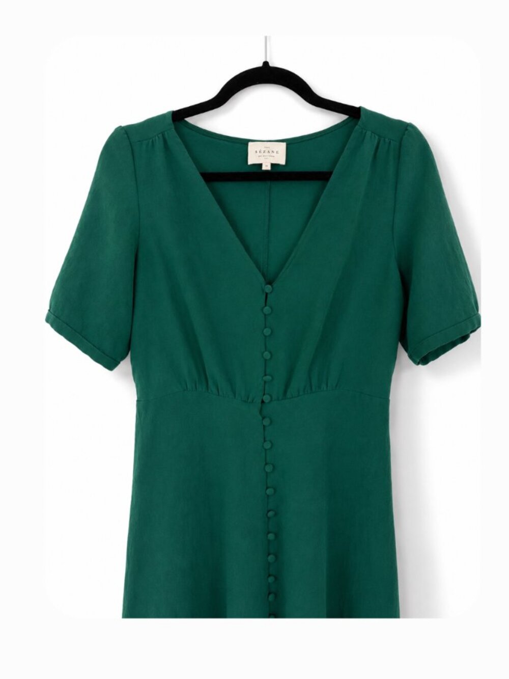 Sézane Emerald Green Button-Front Midi Dress - Picture 3 of 7